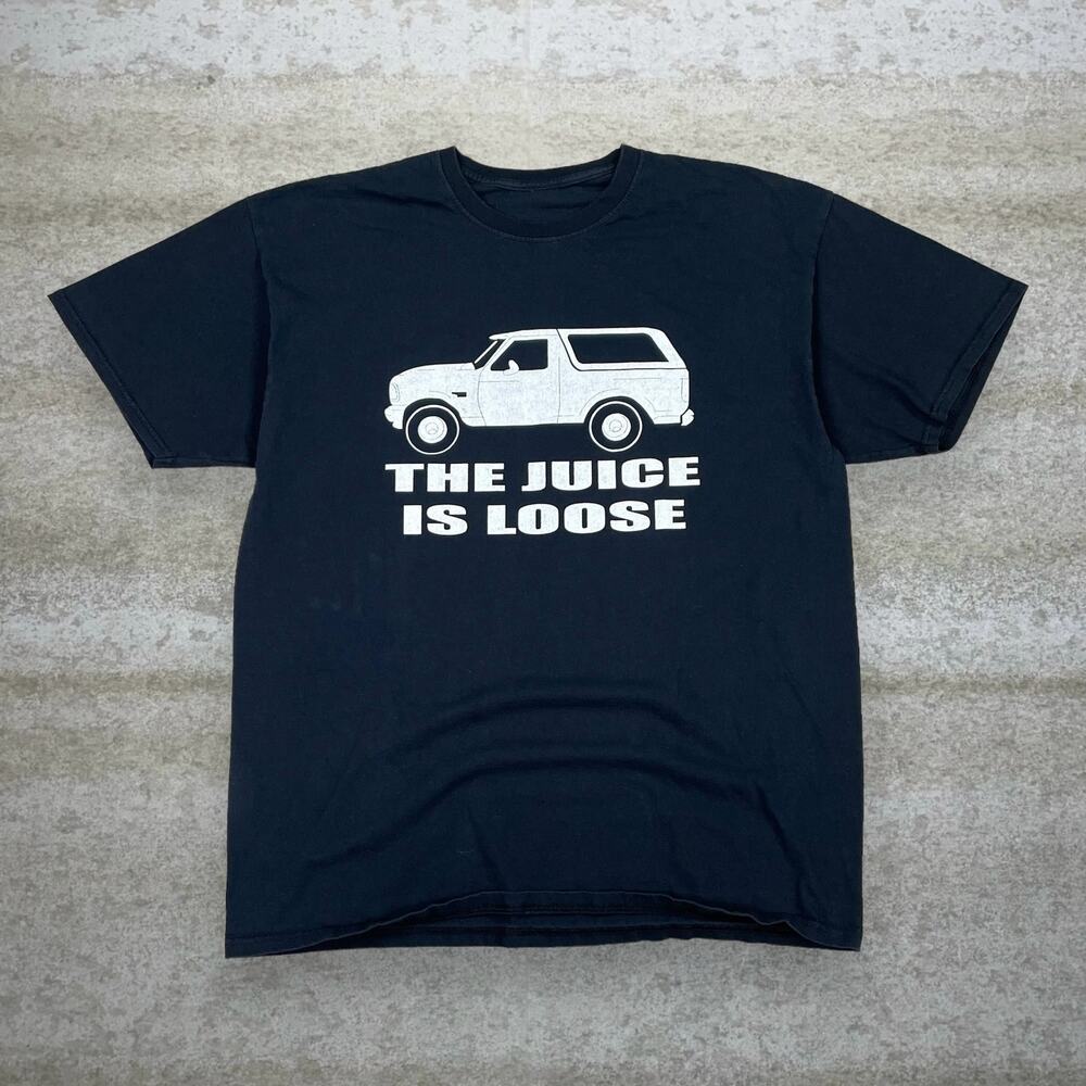 Vintage 90s OJ Simpson The Juice is Loose Shirt Mens L Black Cotton Short Sleeve